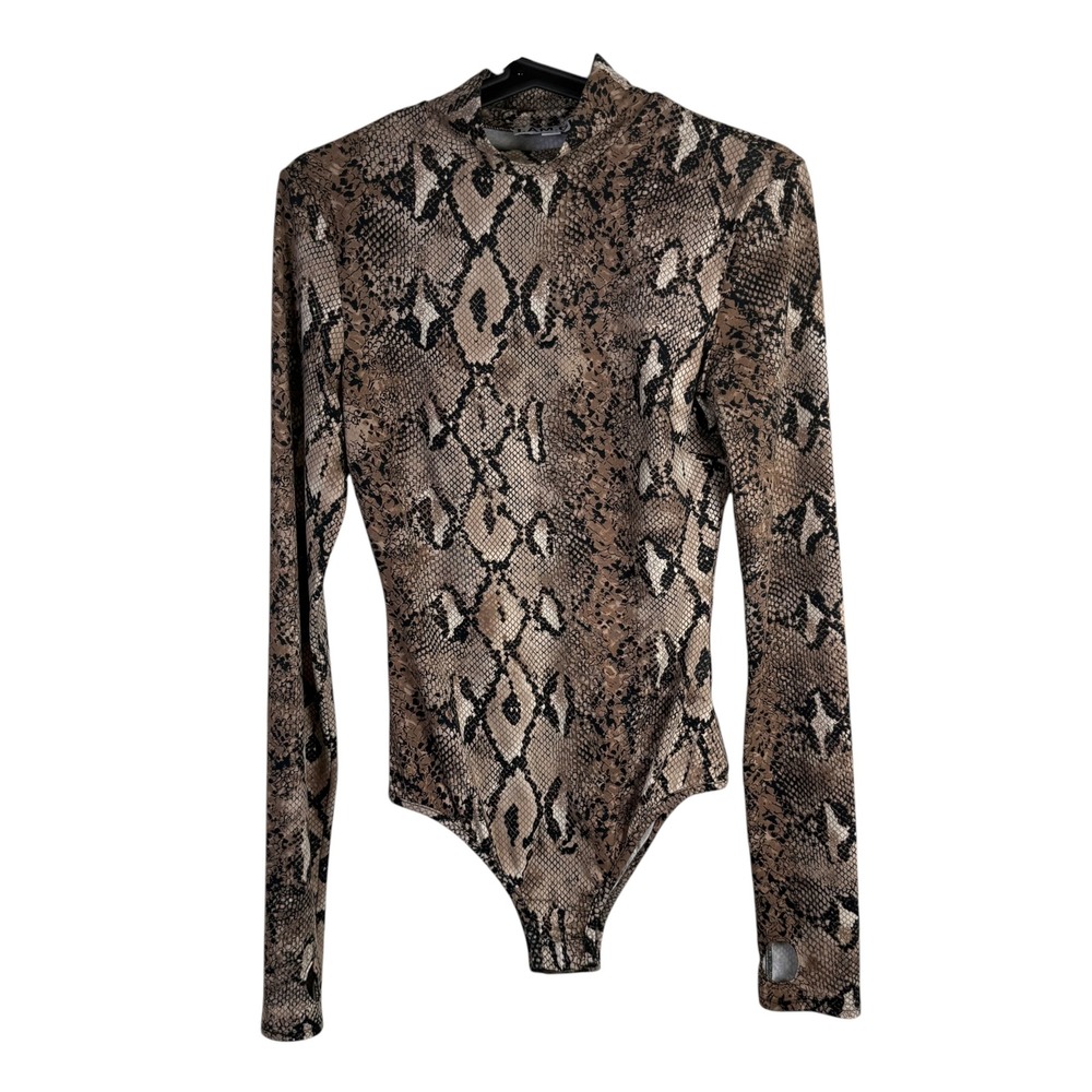 I AM GIA Kenzie Mock Neck Snake Print Bodysuit Size Medium Long Sleeve
